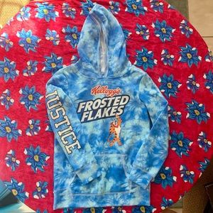 JUSTICE x Kellogg’s Frosted Flakes Tony The Tiger Blue Tie Dye Hoodie Youth M 🐯